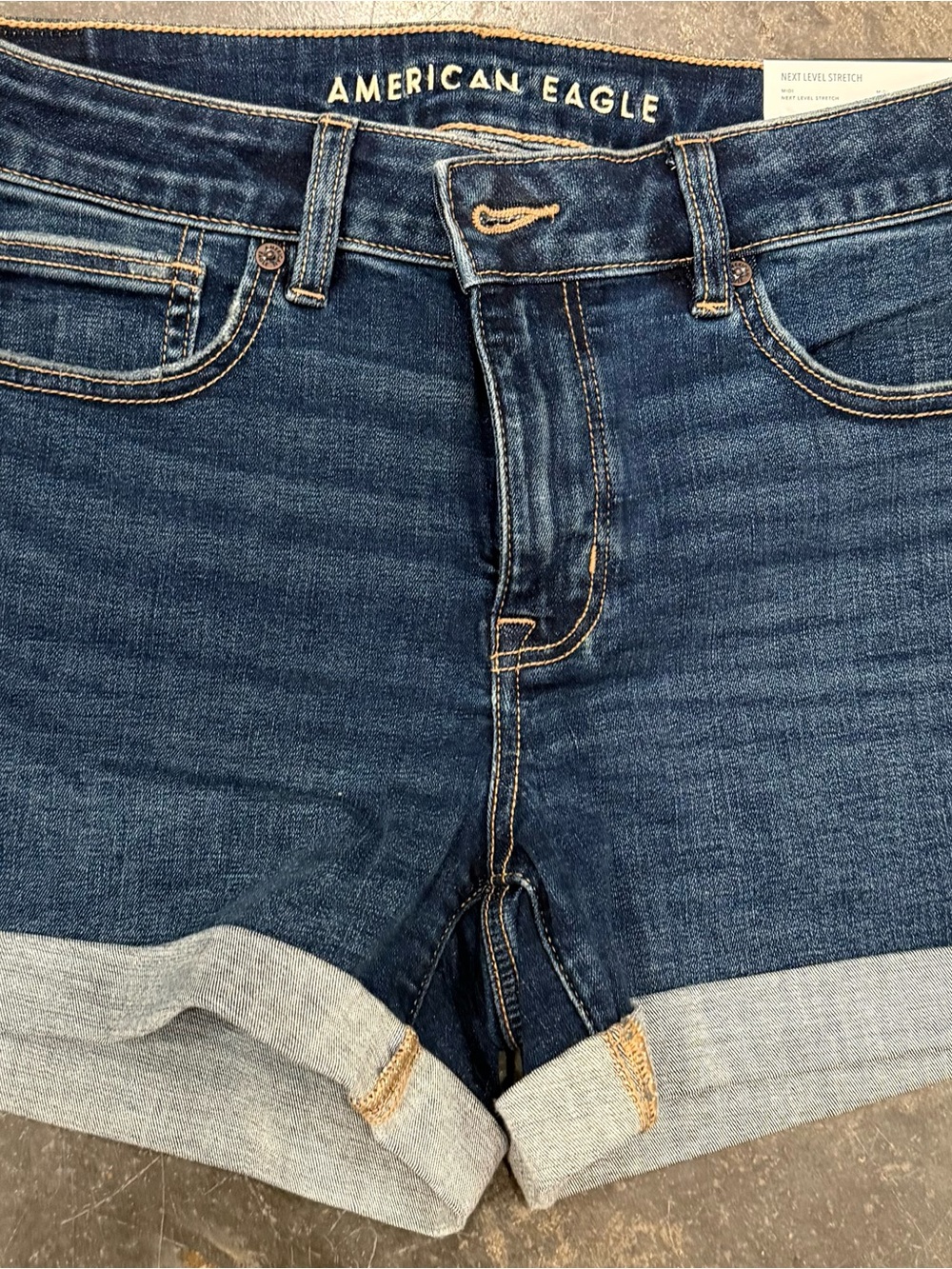 American Eagle Outfitters Dark Blue Denim Cuffed Jean Shorts